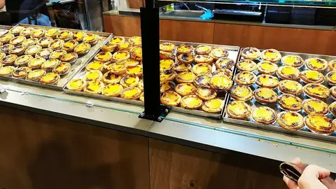 Bakery counter of custard tarts